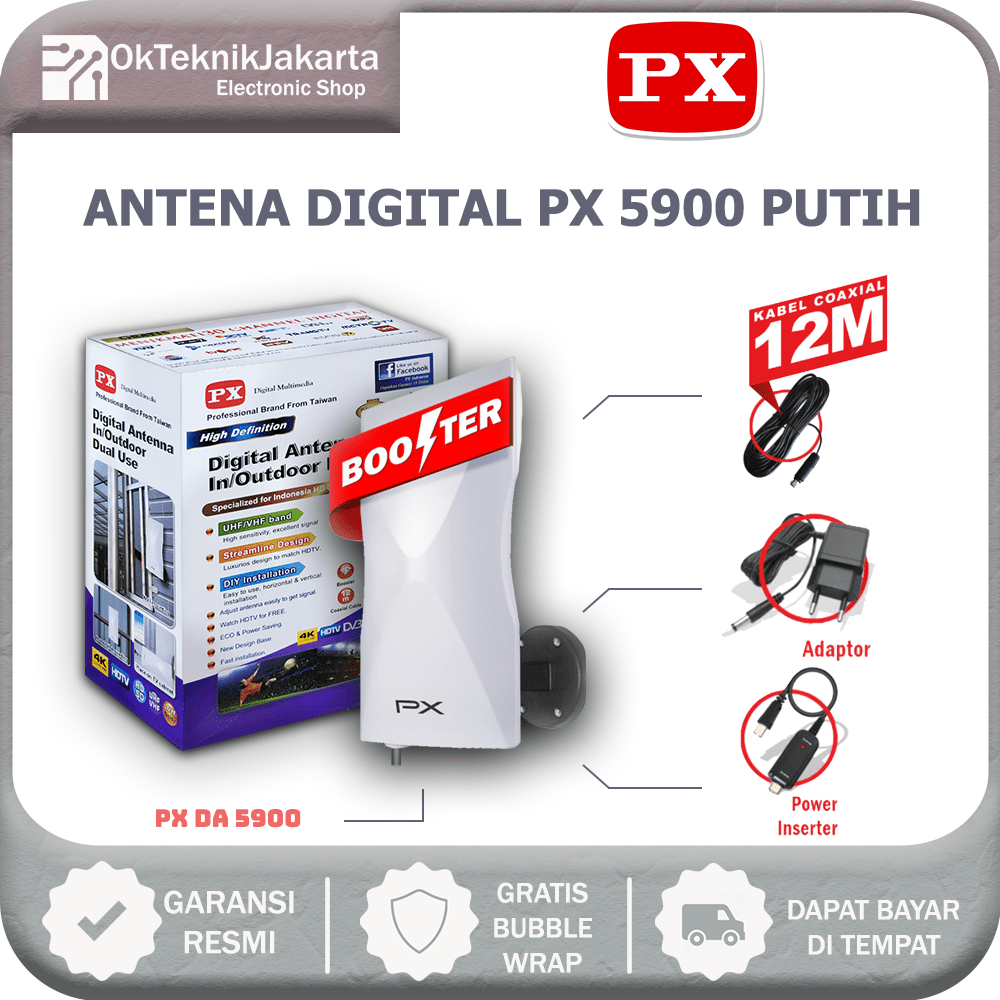 Antena TV Digital Analog PX DA 5900 Kabel 12M Booster Indoor-Outdoor