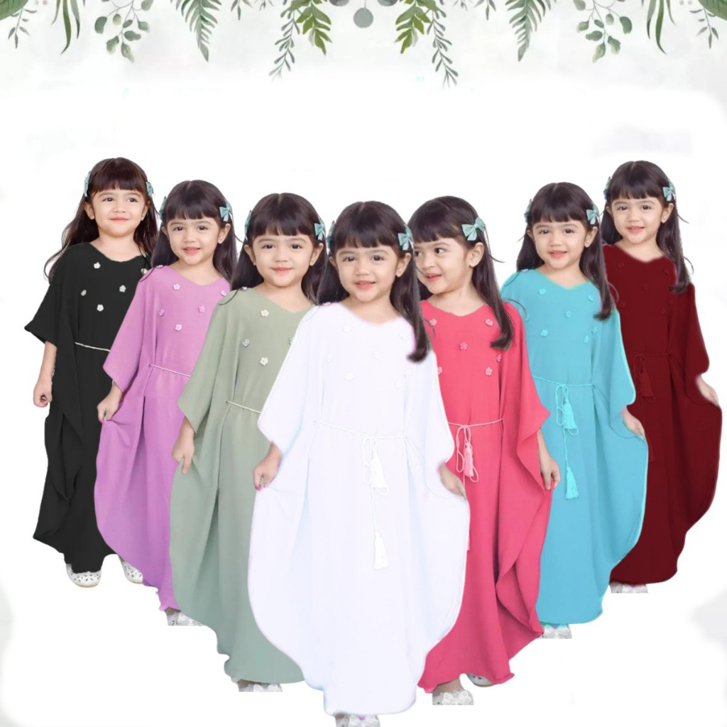 Baju Anak Umur 4 Tahun Sampai 10 Tahun Terbagus 2023 Kids Syar'i Anak Balita Kaftan Abaya Terbaru AISYAH KAFTAN Bahan Crinkle Airflow Premium Adem Dan Lembut Nyaman Buat Anak -Anak Variasi Bunga Mutiara Dan Ikat Pinggang Usia Anak 4,5,6,7,8,9,10 Tahun