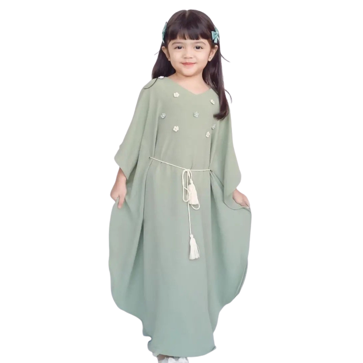 Baju Anak Umur 4 Tahun Sampai 10 Tahun Terbagus 2023 Kids Syar'i Anak Balita Kaftan Abaya Terbaru AISYAH KAFTAN Bahan Crinkle Airflow Premium Adem Dan Lembut Nyaman Buat Anak -Anak Variasi Bunga Mutiara Dan Ikat Pinggang Usia Anak 4,5,6,7,8,9,10 Tahun