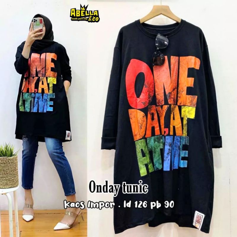 NEW ONDAY TUNIC KAOS WANITA HITAM LENGAN PANJANG JUMBO LD 120CM