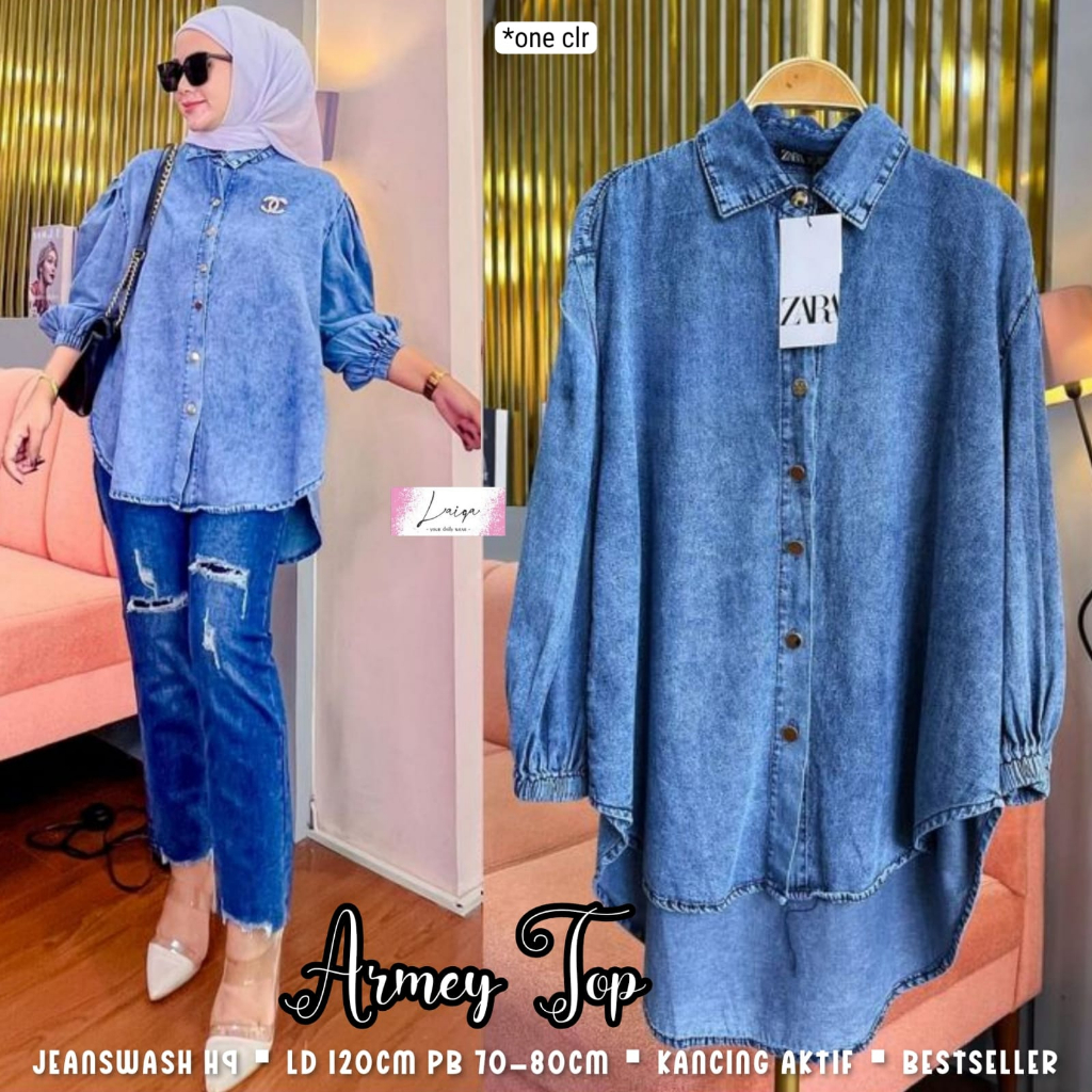 BLOUSE WANITA LENGAN PANJANG / BLOUSE JEANS WASH POLOS JUMBO / BAJU ATASAN WANITA LENGAN PANJANG