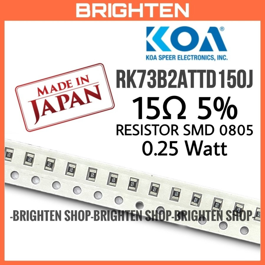 KOA Resistor SMD 15 ohm 5% 0805 15R 1/4 Watt 0.25W Japan