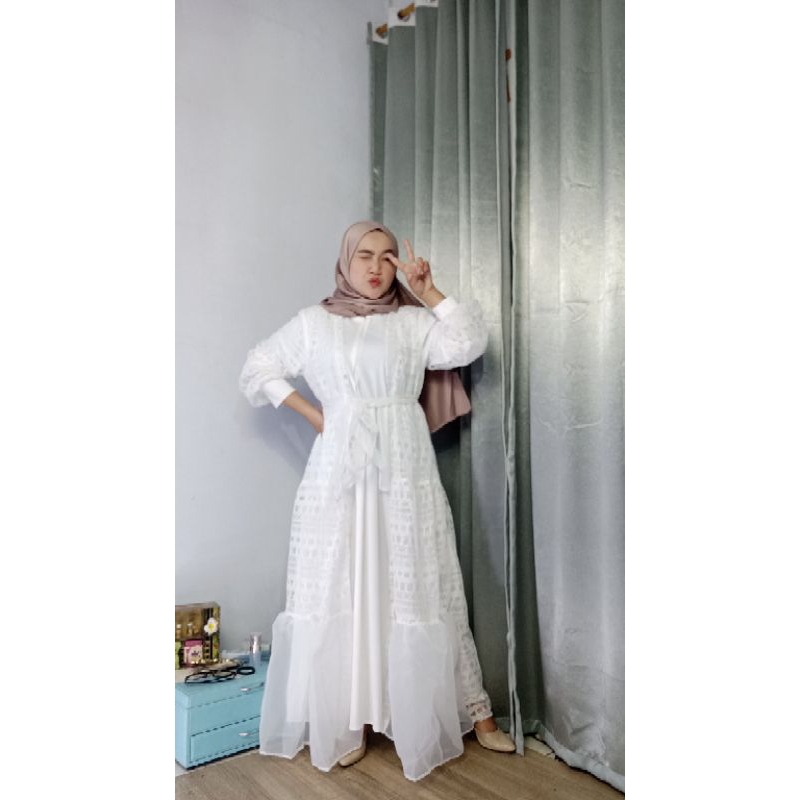 Luz Labiba Dress BAJU PUTIH DRESS CANTIK BRUKAT ORGANZA