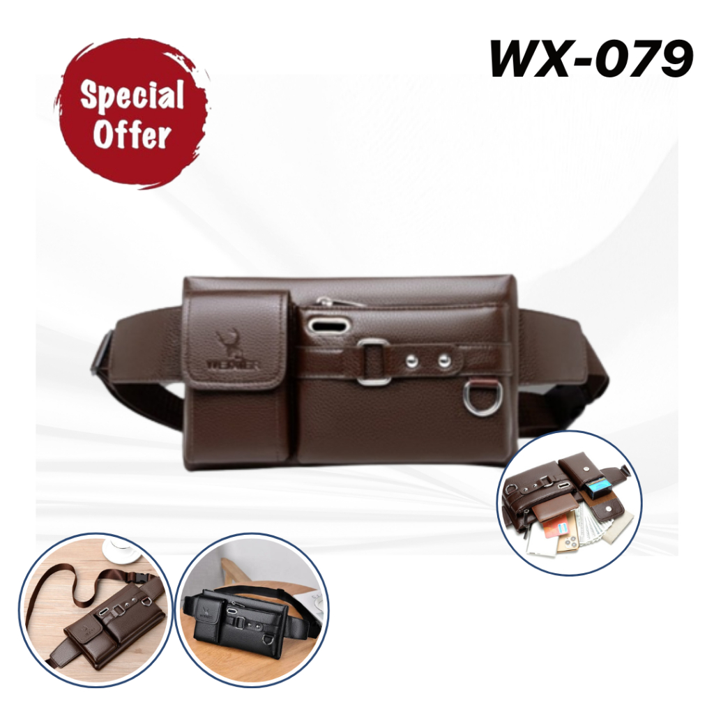 EXCLUSIVE Tas Pinggang Kulit Pria Model Sabuk Serbaguna Waist Bag Travel Multifungsi Bisa untuk HP,