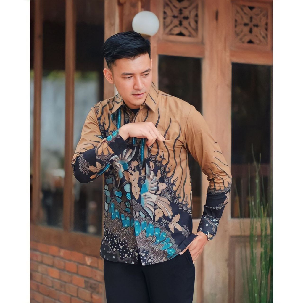 Kemeja Batik Pria Modern Lengan Panjang Casual Modis Slim Fit Trendy Masa Kini OL 162