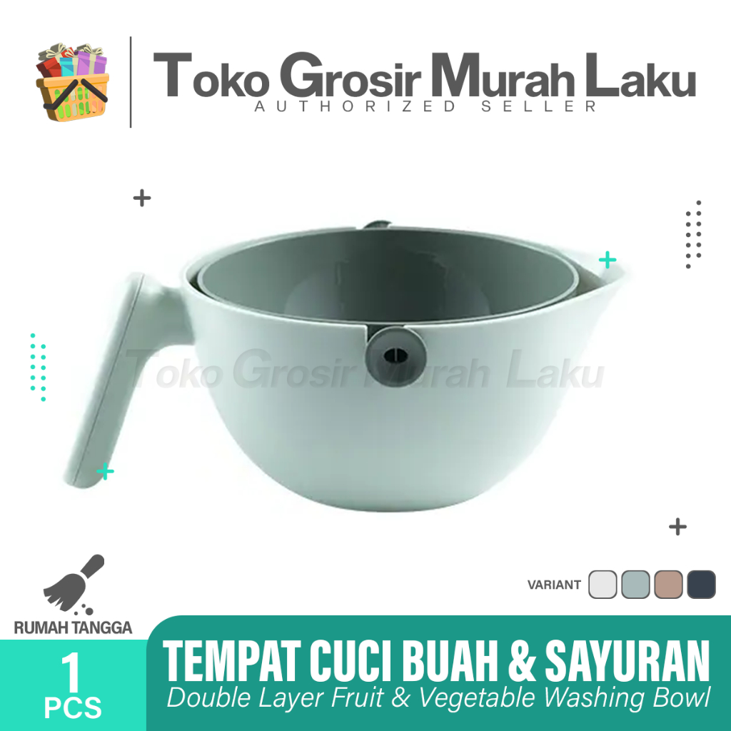 BASKOM SARINGAN TEMPAT CUCI BUAH SAYUR SERBAGUNA PEGANGAN GAGANG 2in1