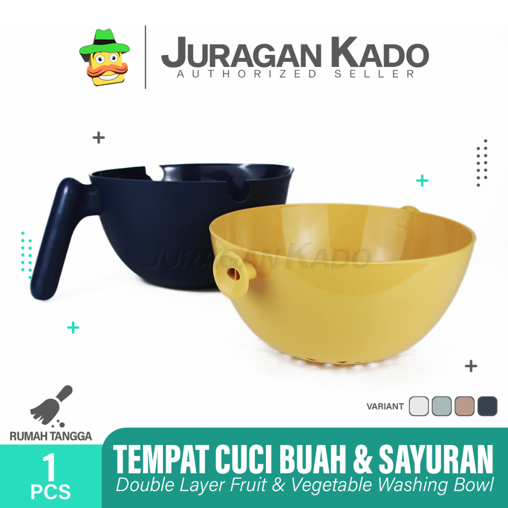 Tempat Wadah Saringan Cuci Buah Beras Sayuran Baskom Multifungsi Pegangan Gagang - Washing Bowl