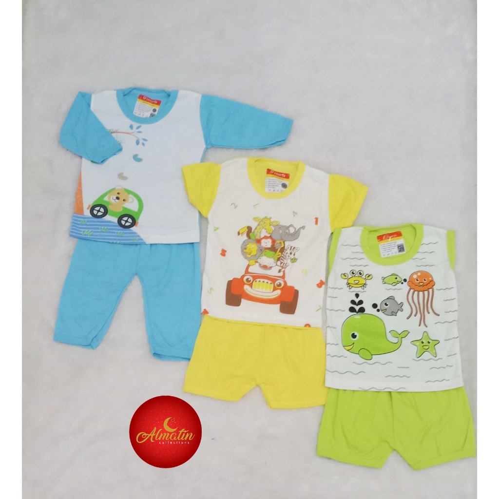 baju bayi laki laki setelan kaos oblong bayi  baju bayi 3 setel motif campur