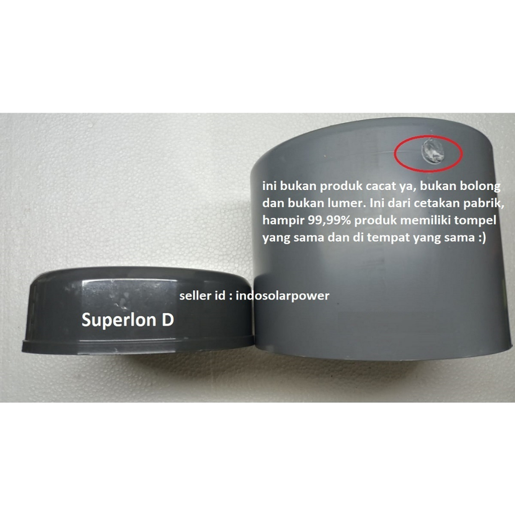 Dop cap tutup pipa polos PVC uk 5&quot; 5 in inci inch merk superlon soket D tipis atau CM AW tebal bisa untuk semua merk pipa pralon paralon rucika wavin triliun intilon vinilon champion pacific maspion alderon supralon winlon dll