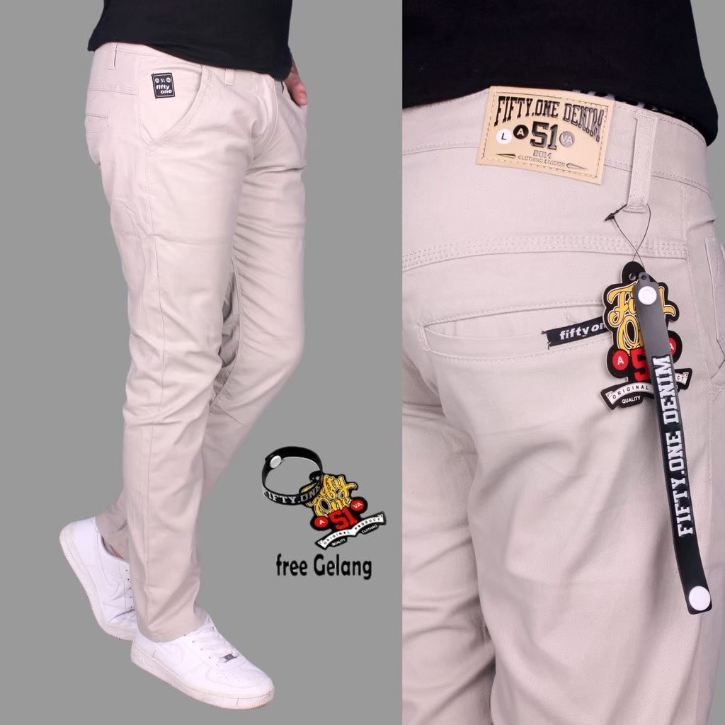 Fifty One Denim-Celana Chino Panjang Pria Katun Strecth Twill Melar Original Premium Distro / Celana