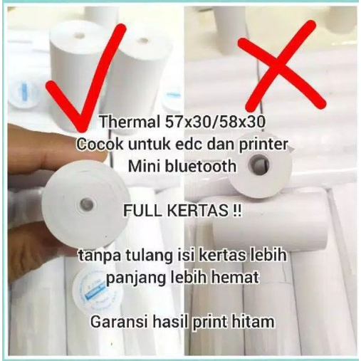 Kertas Struk Thermal Paper Roll 58x30 Termal EDC Thermal Printer Mini Bluetooth 57x30 Coreless