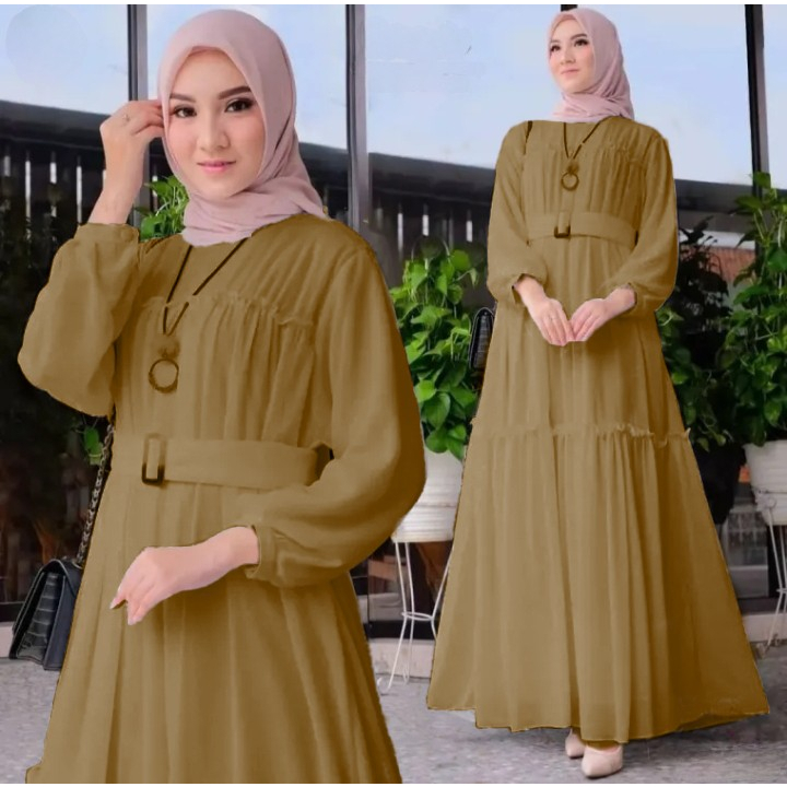 Gamis anggun Crinkle Premium gamis putih terbaru 2023 Shakila Maxi dress kekinian dan fashianable