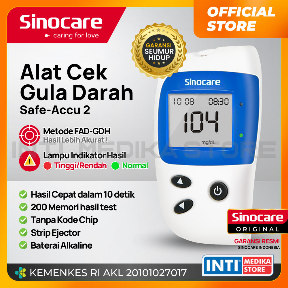 SINOCARE - Alat Cek Gula Darah Safe Accu 2 | Alat Cek Diabetes