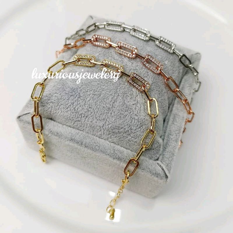 Gelang tangan premium rantai paperclip permata