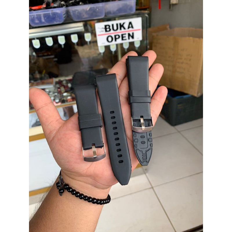 Strap tali jam tangan karet rubber model keren size 24mm tanpa jahit