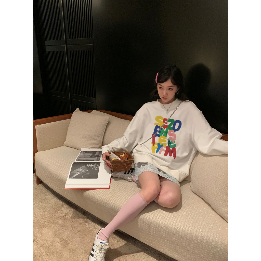 EUNII Sweater Lengan Panjang Cartoon Jelly Font Korean Style/Sweater Crop/Baju Wanita/Switer Wanita/Switer