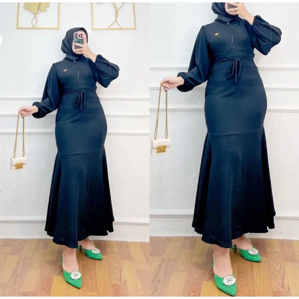 ALUNA DRESS BAHAN CRINKLE FIT TO XXL ( LD 100-120 CM ) / Gamis Kondangan / Dress Pesta / Baju Muslim Wanita Terbaru 2023