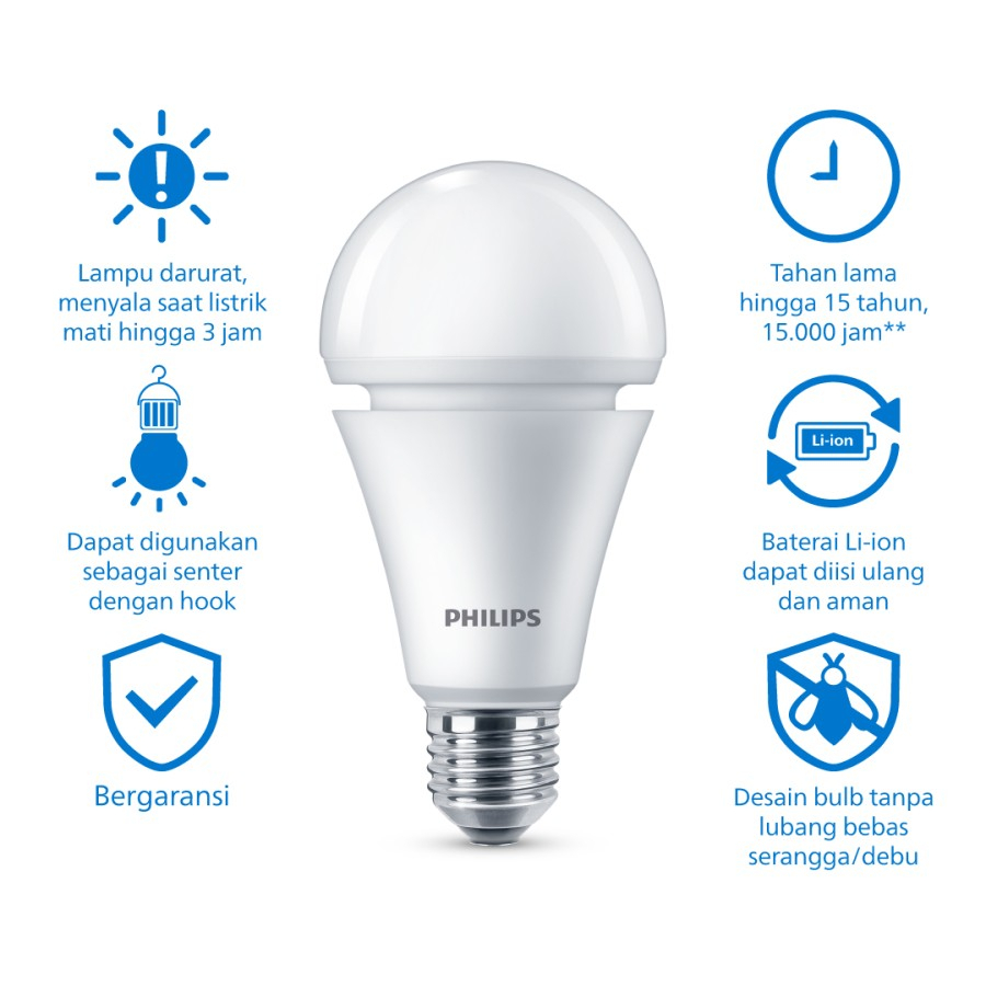 Lampu Emergency LED Philips Radiant Line Rechargeable LEDBulb 11W 6500K 11 Watt Anti Mati Lampu