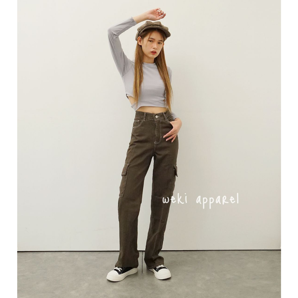 Weki Cargo Highwaist Loose Jeans Choco