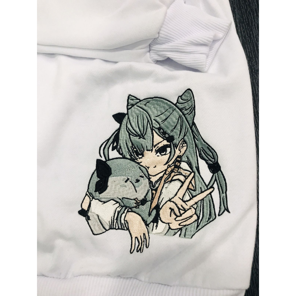 Sweater Hoodie Zeta Embroidery WHITE Kawaii Premium Unisex