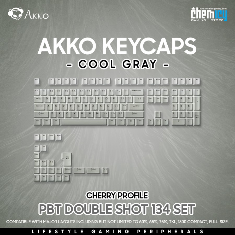 Akko Cool Gray PBT Double Shot Keycaps 132 Set Cherry Profile
