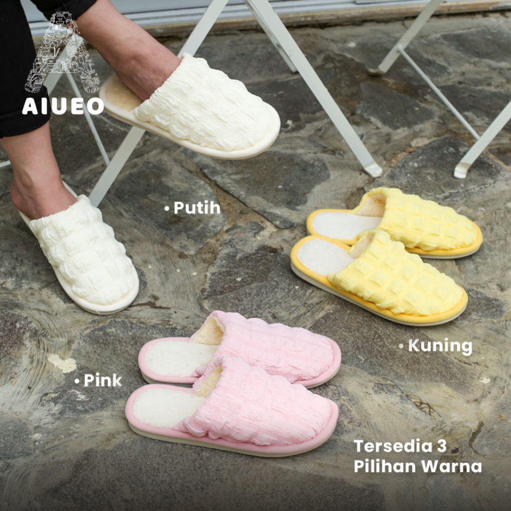 AIUEO Sendal Rumah Bulu Empuk Nyaman Hotel Kamar 968 | Sendal Slip On | Sendal Flip Flop Korea