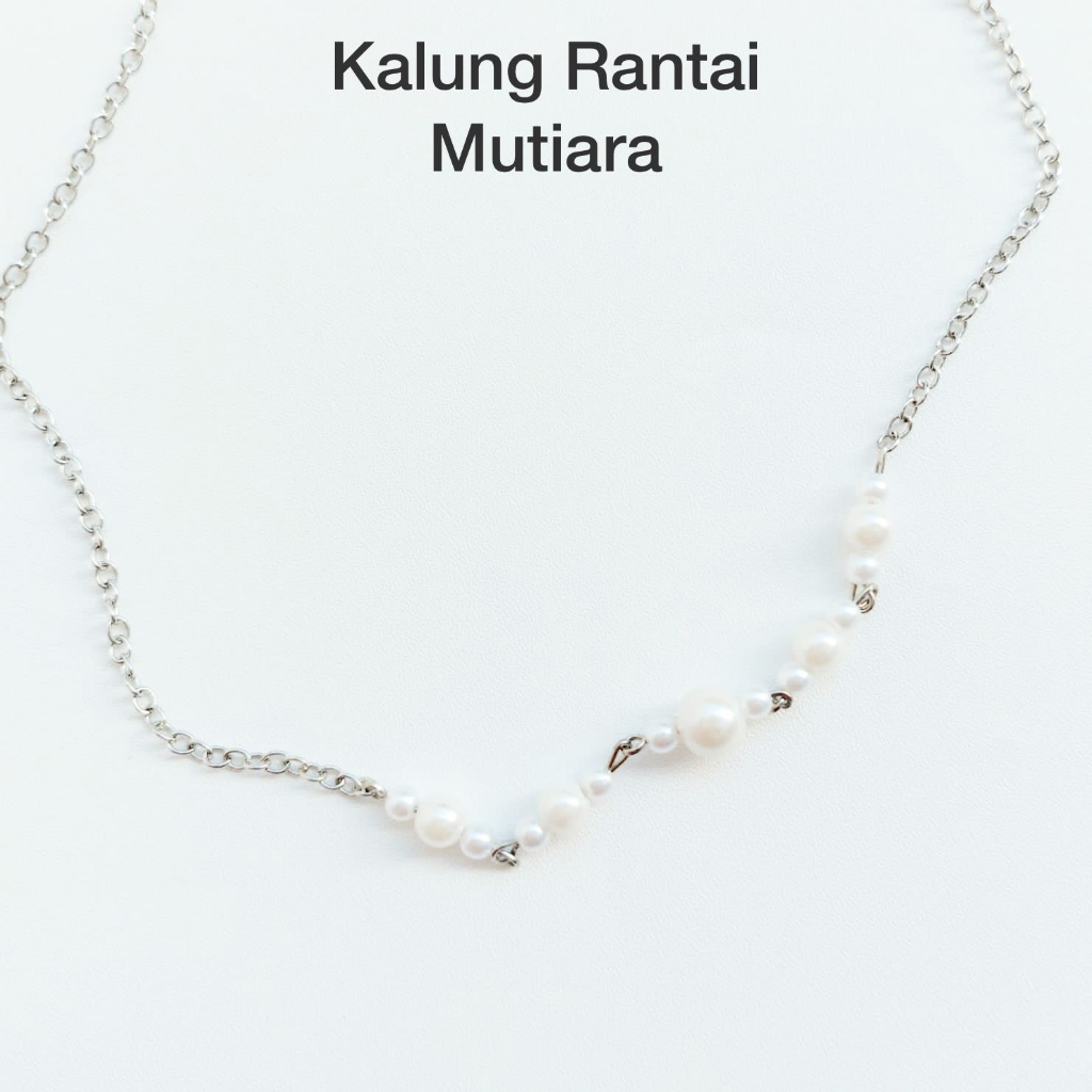 Kalung Mutiara Kristal Hijab Handmade Flower Pearl Crystal Necklace Broken White Necklace Series hijab friendly