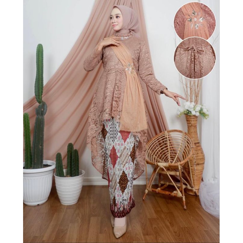 IndahKebaya • SETELAN KEBAYA LESTI BROKAT MIX SLAYER SELENDANG / KEBAYA WISUDA MODERN KEKINIAN / LAMARAN KONDANGAN COUPLE / PAKAIAN WANITA JUMBO TERBARU