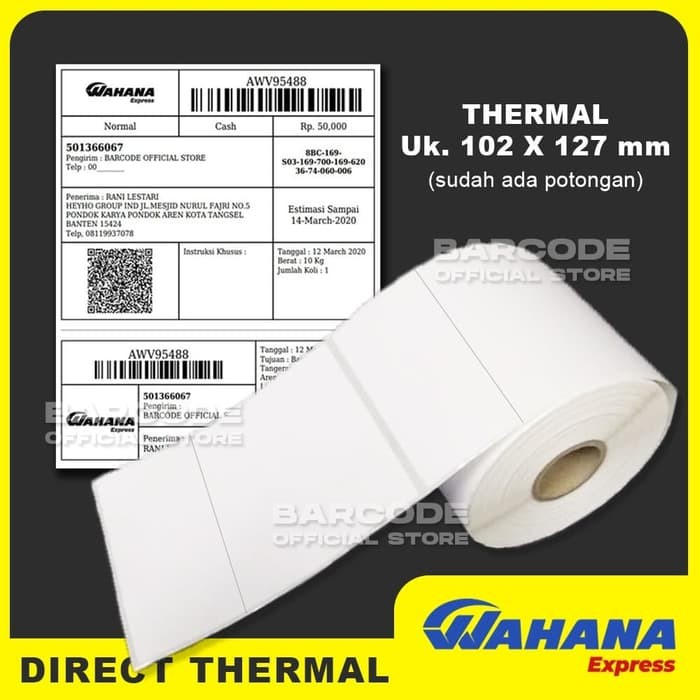 Label Direct Thermal 102x127mm 1 Line isi 500 pcs Core 1 Gap Perforasi