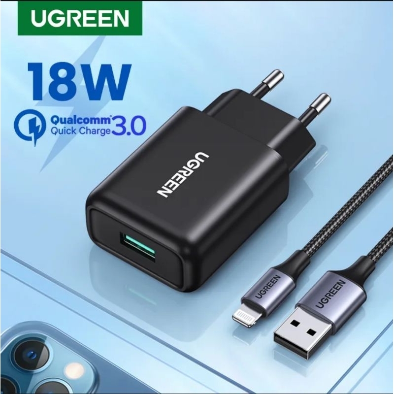 Ugreen Charger iPhone 18W Qc 3.0 For iPhone 12 13 14 11 Pro 8 SE X XR XS - Kabel Lightning MFi Original