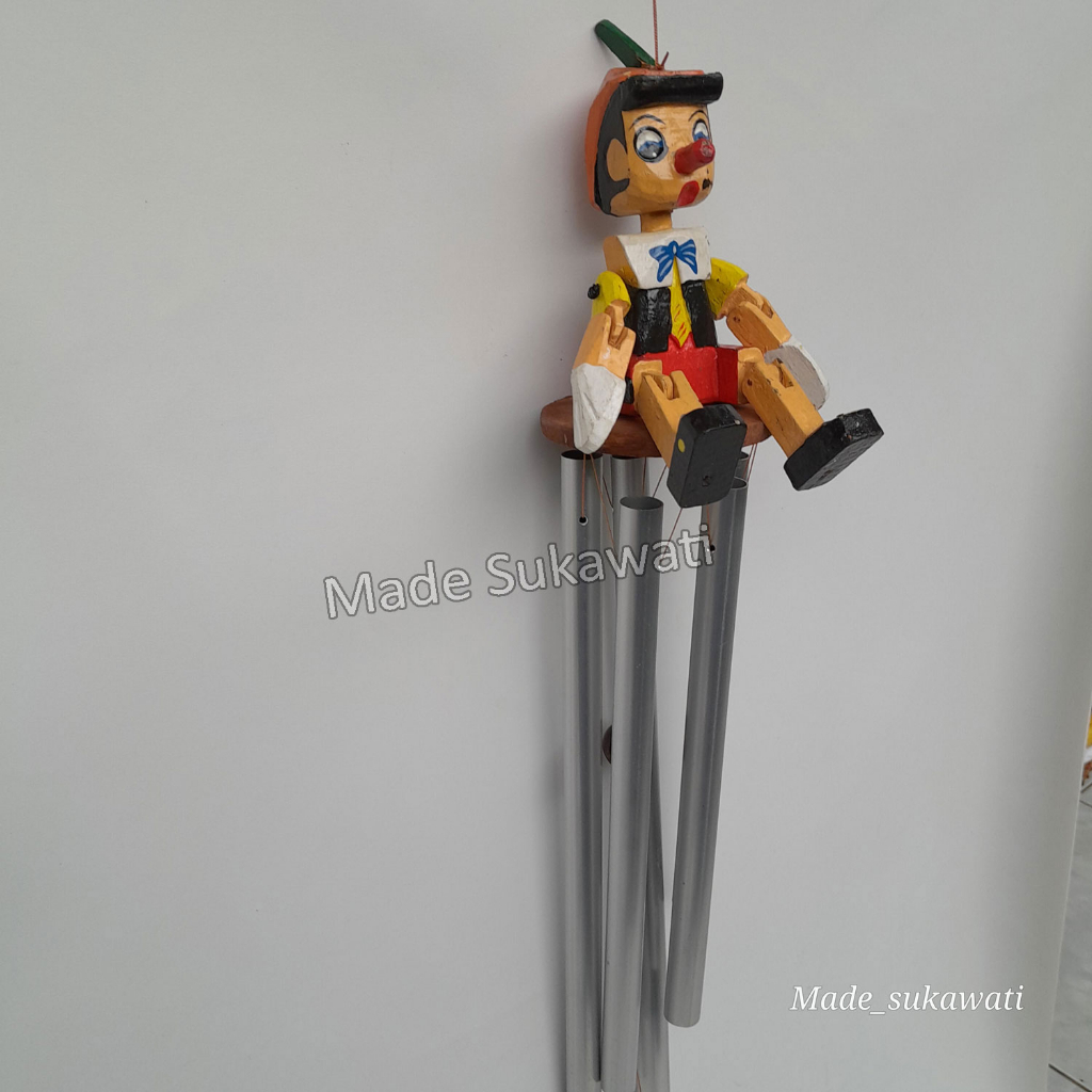 Lonceng aluminium boneka Pinokio krincingan gantungan windchimes