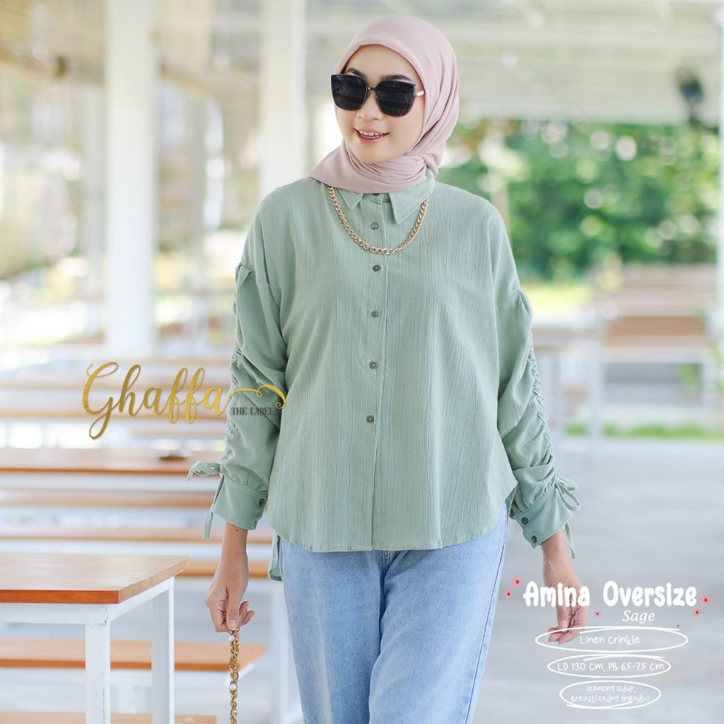 Amina Oversize Kemeja Atasan Wanita Fashion Muslim Original Produk By Ghaffa