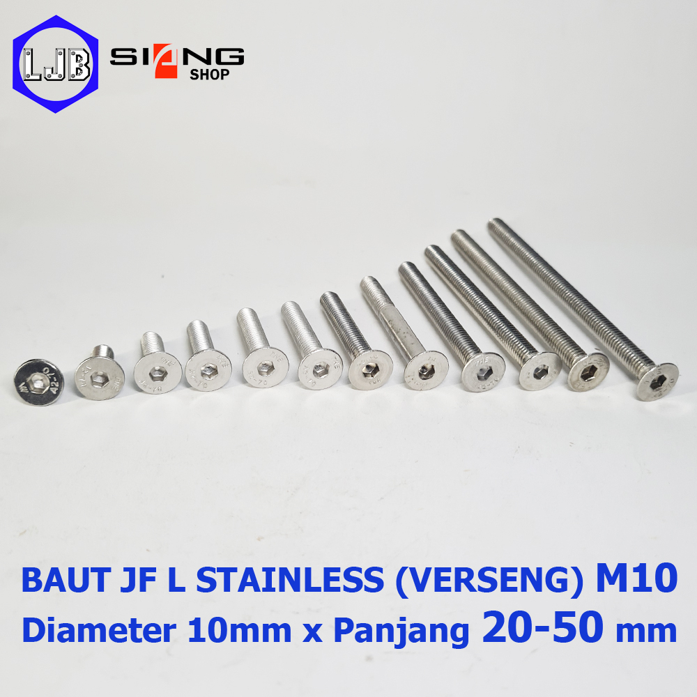 Baut JF L M10 Stainless 304 THE A2-70 (Verseng) Panjang 20 sd 50 mm