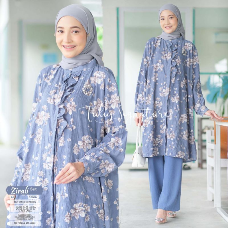 ZIRALI SET #4 BY TULUS SIGNATURE / ONESET CRINCLE MOTIF MUSLIMAH / Setelan celana airflow wanita