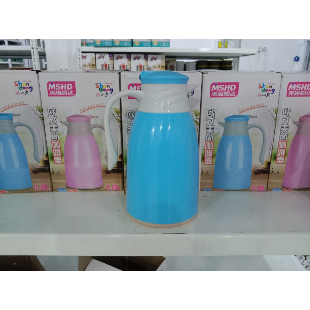 teko termos air panas bahan kaca luar plastik water jug  1000 ml/ tremos warna 1 liter