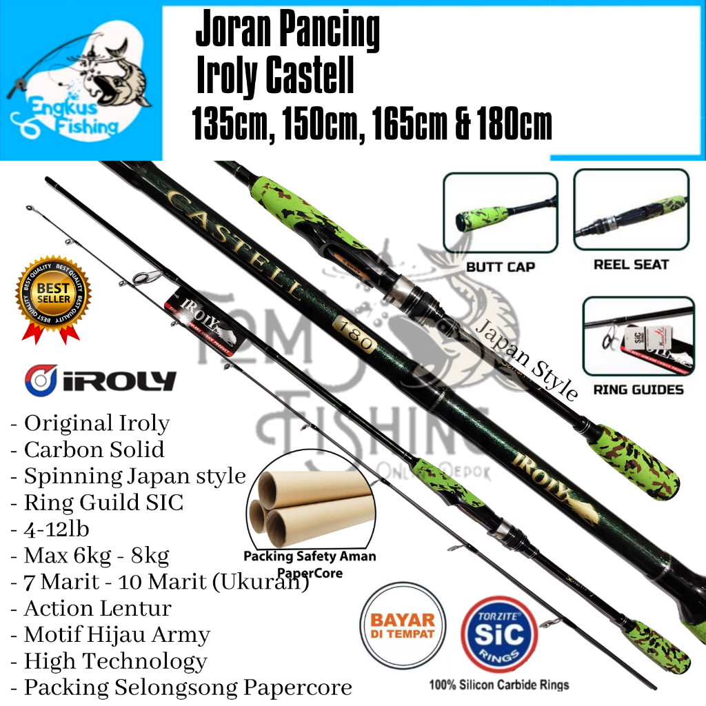 Joran Pancing Iroly Castell 135cm - 180cm Carbon Solid (4-12lbs) Lentur Ring SIC Murah - Engkus Fishing