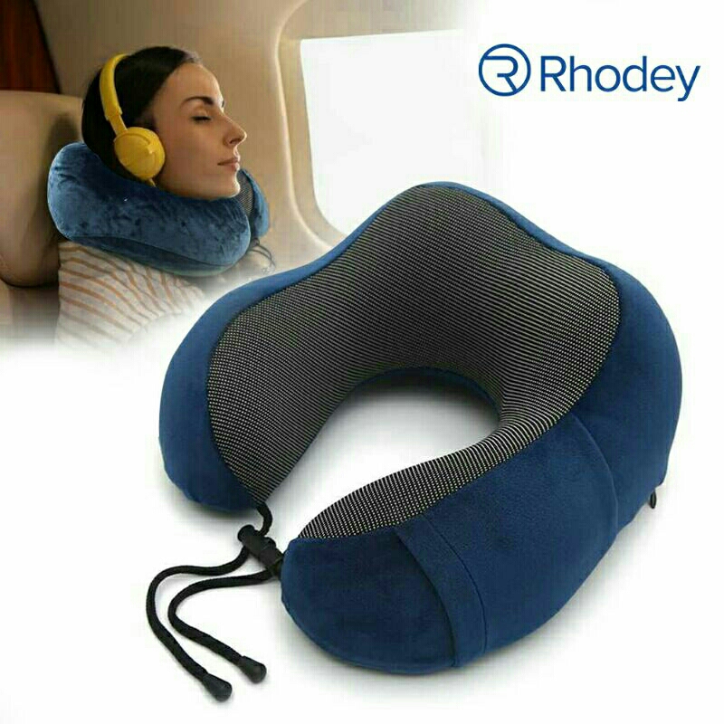 Bantal Leher U-Shape Foldable Travel Neck Pillow ser43 Blue