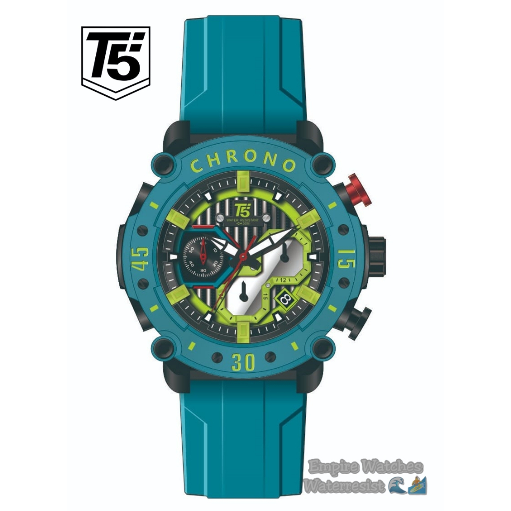 Jam Tangan T5 H3983G H3983 3983 Pria Cowok Analog Chrono dan Tanggal Aktif Strap Rubber Original Waterproof