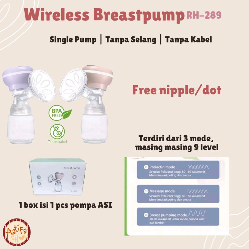 BISA DICHARGE Pompa ASI Elektrik Real Bubee Rechargeable | Wireless Breast Pump RH-289 Pompa ASI Tanpa Kabel Tanpa Selang | Wearable Breastpump | Handsfree Breastpump