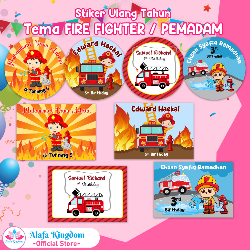 

alafakingdom Stiker Ulang Tahun Pemadam Kebakaran Free Desain | Fire Fighter Birthday Sticker | Stiker Ultah Birthday Custom