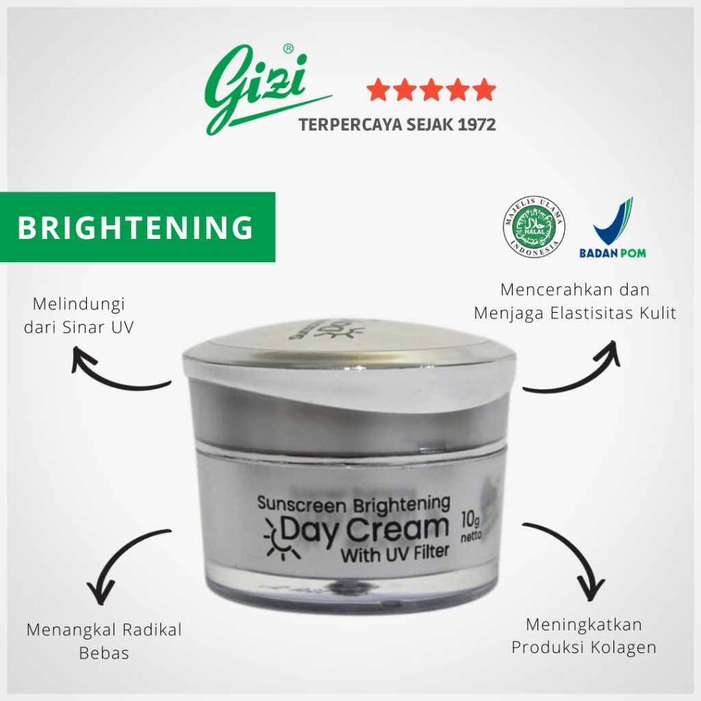 Brightening Day Crem Krim Sunscreen Siang Pelembab Perawatan Pemutih Pencerah Wajah BPOM Gizi Super 