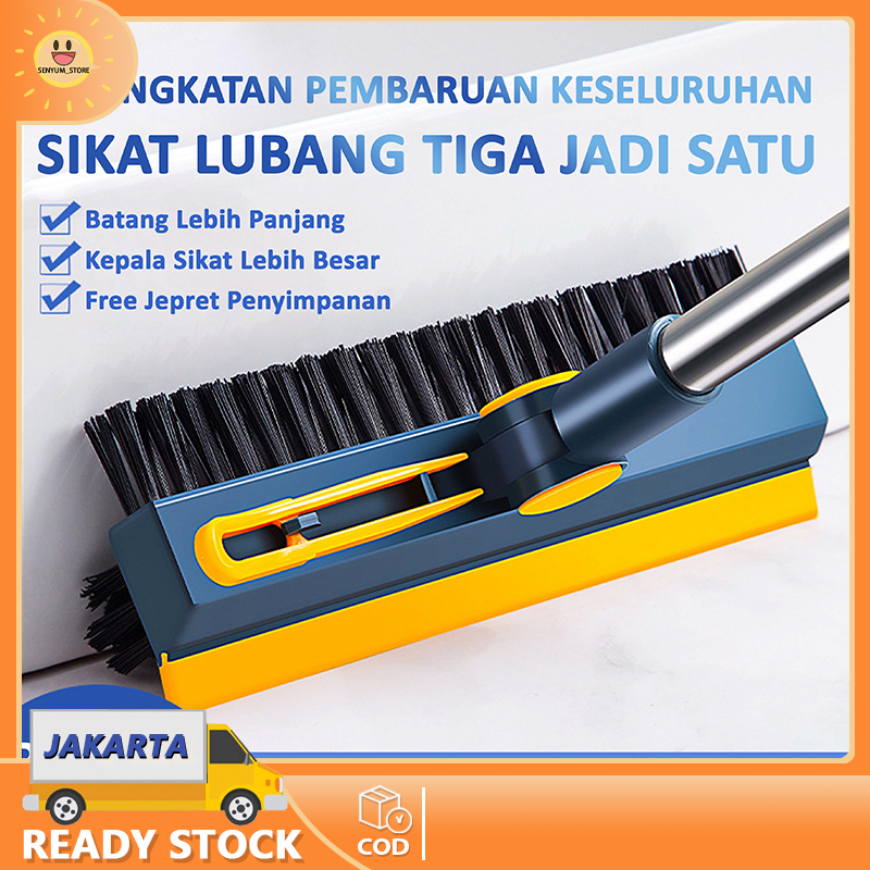 Sikat Lantai Wiper 3in1 Pembersih Lantai Dinding Kamar Mandi Gagang Panjang Portable Sapu Lancip Model V