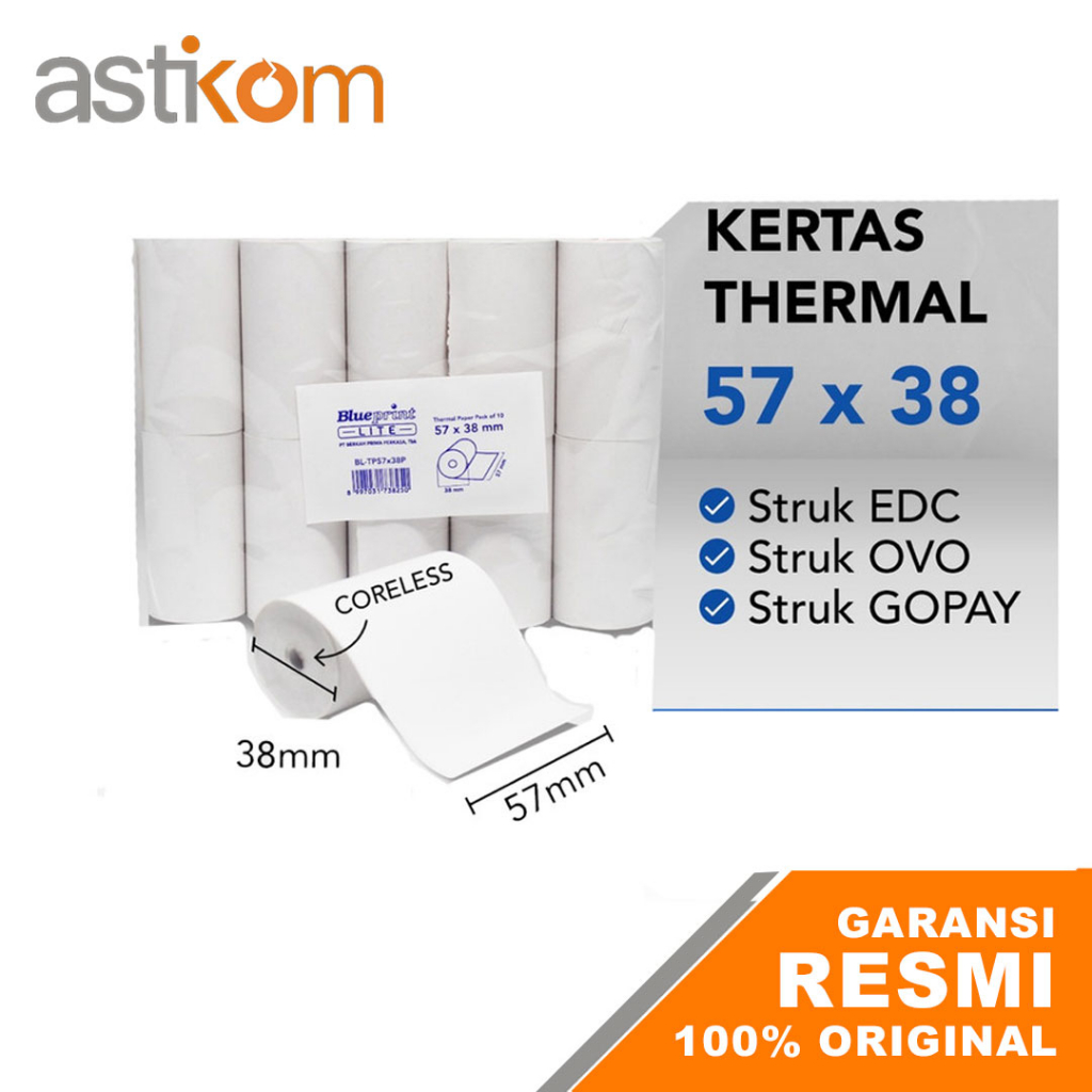 Kertas Roll Kasir Thermal Blueprint 57X38mm 1 Roll