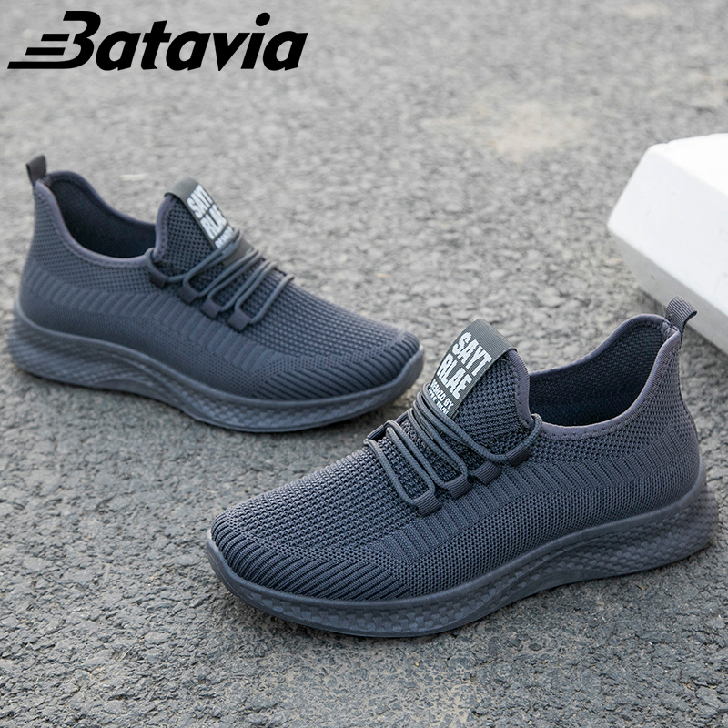 Batavia impor sepatu hitam pria baru fashion sepatu pria olahraga nyaman pria rajut terbang yang hitam sepatu sekolah premium bernapas sepatu Pria B37