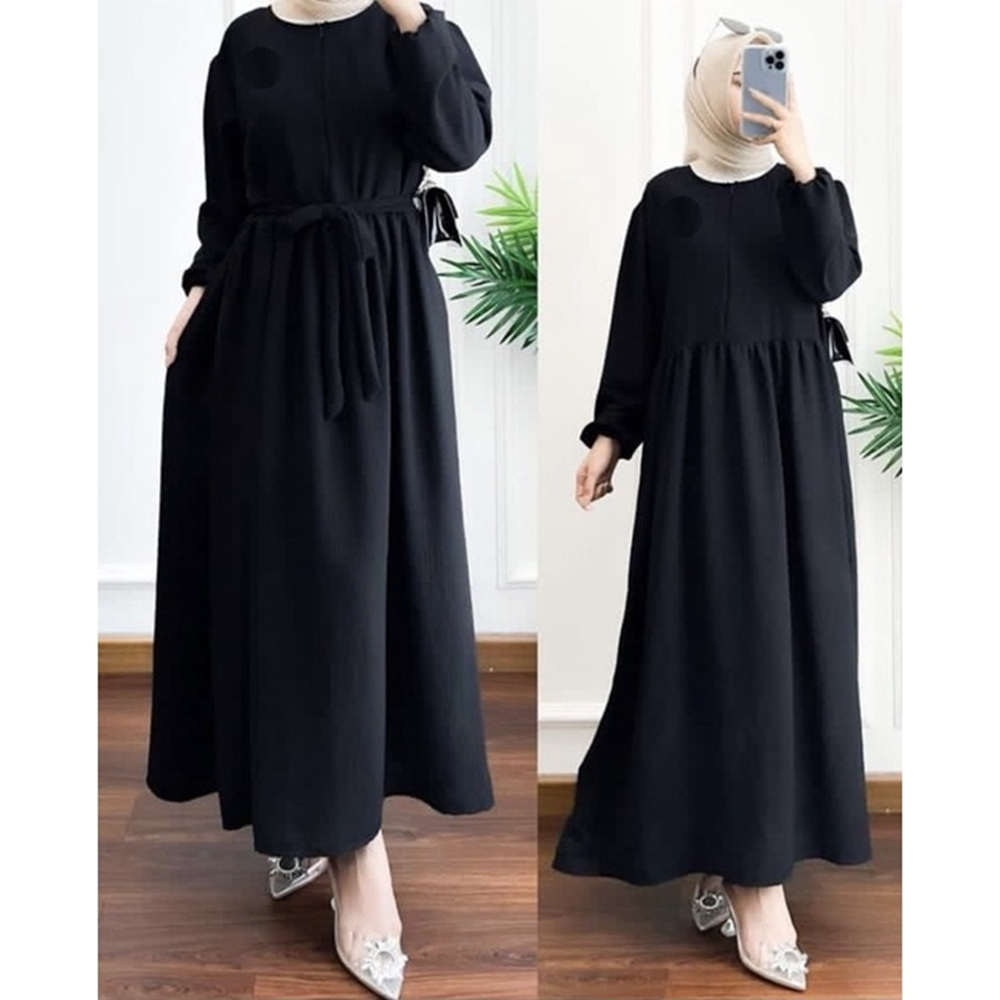 Gamis Wanita Remaja Cringkle Airflow Gamis Warna Hitam