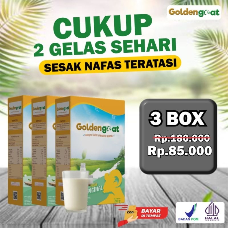 

3 BOX GOLDENGOAT SUSU KAMBING ETAWA BUBUK ORIGINAL MURAH ATASI NYERI SENDI LUTUT TULANG ASAM URAT SESAK NAFAS ASMA PARU PARU BATUK MENAHUN