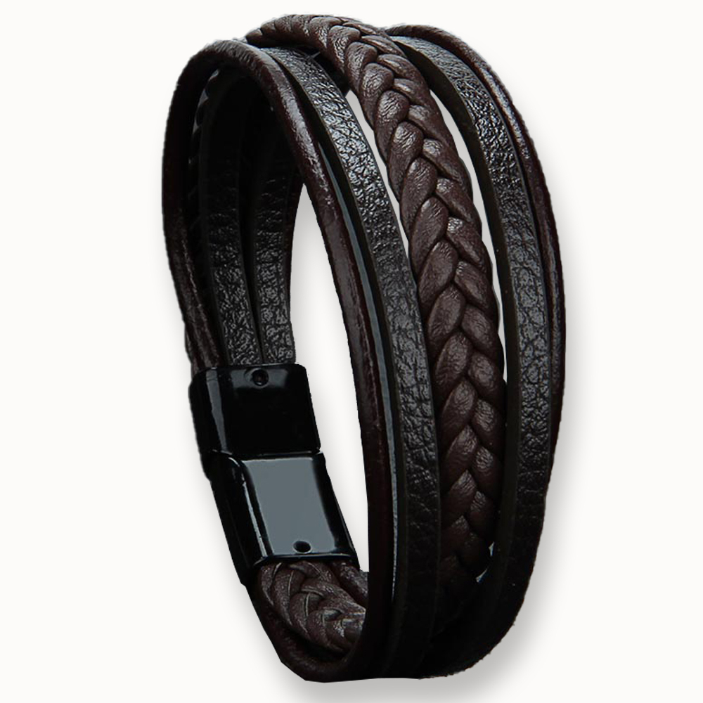 Coklat Anyam Gelang Kulit Pria Stainless Leather / Gelang Cowok Cowo / INTERNATIONAL QUALITY