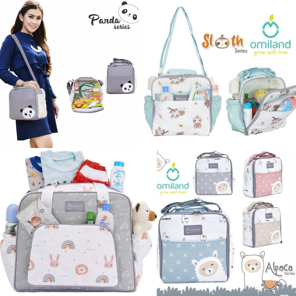 OMILAND Tas Bayi Omiland Besar / Medium / Kecil / Diaper Bag Besar Alpaca, Rainbow, Panda Sloth Series / Kado Lahiran