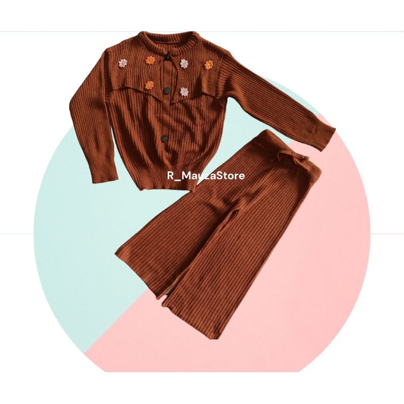 Setelan Celana Rajut Bunga anak Perempuan / one set celana kulot Rajut Bunga