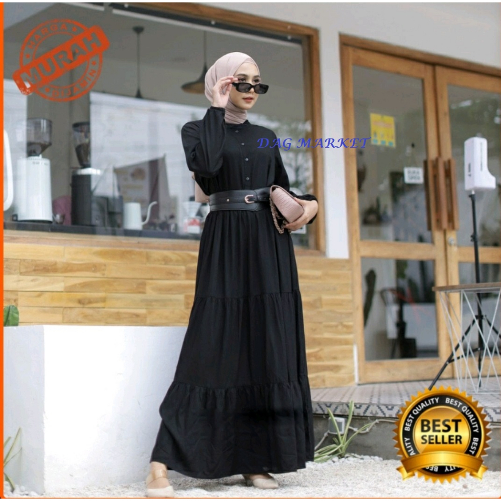 GAMIS HITAM POLOS BAHAN KATUN RAYON PREMIUM ADEM